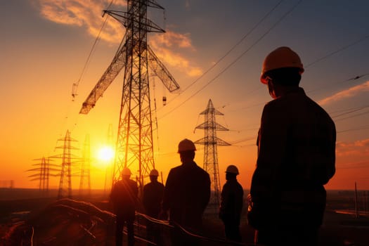 Silhouette of electrical engineer or technician standing and watching at the electric power station.