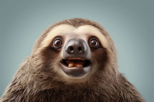Funny surprised sloth studio shot isolated bright color background.