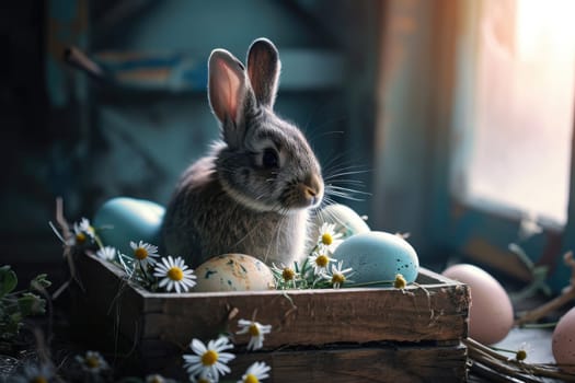 Happy Easter, Adorable Easter Bunny With Easter Eggs, colorful Easter eggs, banner and wallpaper.