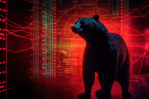 Double exposure of a silhouette bear and downtrend chart, the bear market is rising.