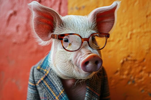 Stylish portrait of dressed up anthropomorphic animal themes, Funny pop art illustration.