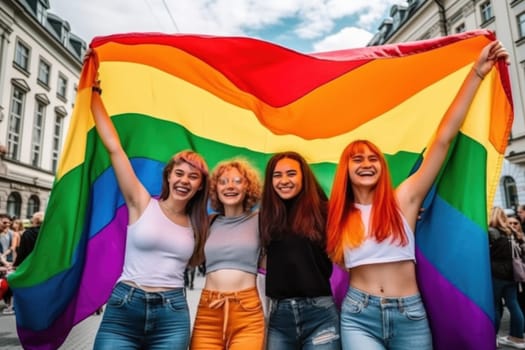 Portrait of a group LGBT and LGBT rainbow flag.