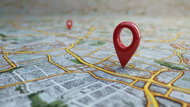 Location marking on paper map, Concept of navigation, Find your way.