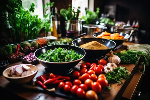 Healthy eating concept with fresh vegetables, Healthy Lifestyle, kitchen, Diet food, AI Generative.