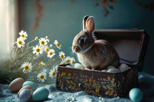 Happy Easter, Adorable Easter Bunny With Easter Eggs, colorful Easter eggs, banner and wallpaper.