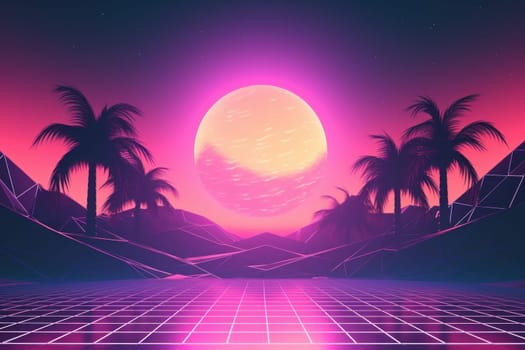 Retro Wave Music Festival Aesthetic scenery background, Retro futuristic 90s Style background.