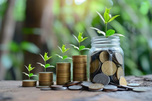 Stack of coins. Financial concept of savings, Investment wealth and prosperity, background banner.