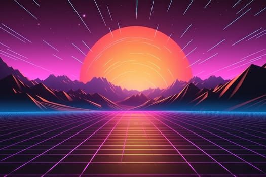 Retro Wave Music Festival Aesthetic scenery background, Retro futuristic 90s Style background.
