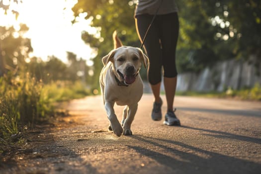 A person jogging with their dog as a fun way to exercise.