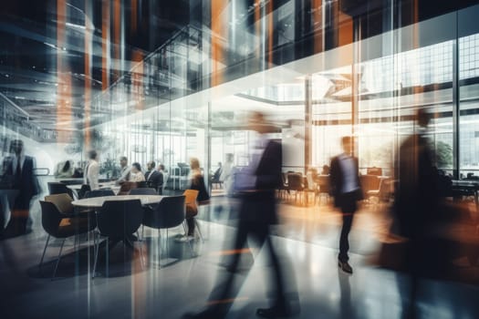 motion blur image of business people crowd walking at corporate office.