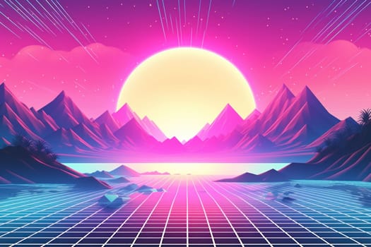 Retro Wave Music Festival Aesthetic scenery background, Retro futuristic 90s Style background.