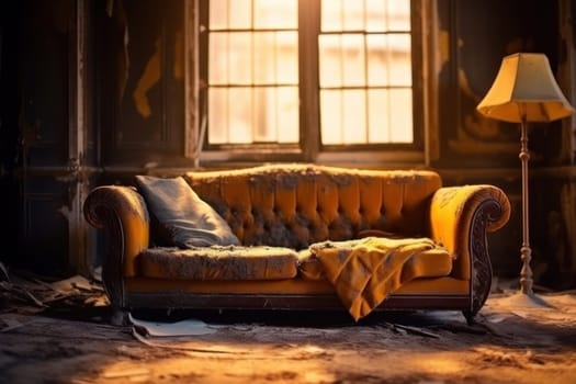 Photo of a Old sofa in an abandoned building, Interior of abandoned.