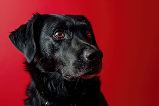 a black dog on a red background, Black and red.