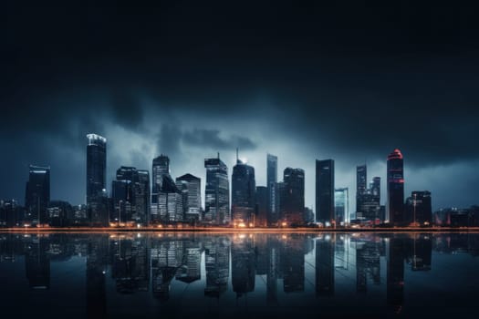 photograph of a cityscape nightlight skyline.