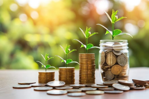 Stack of coins. Financial concept of savings, Investment wealth and prosperity, background banner.