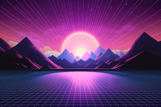 Retro Wave Music Festival Aesthetic scenery background, Retro futuristic 90s Style background.