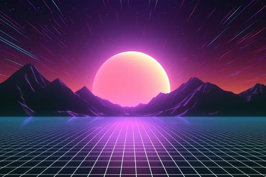 Retro Wave Music Festival Aesthetic scenery background, Retro futuristic 90s Style background.