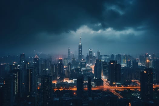 photograph of a cityscape nightlight skyline.