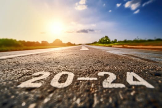 The new year 2024 or straightforward concept. Text 2024 written on the road.