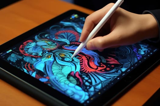 Close up of a Graphic Designer hand drawing on a digital tablet.