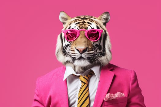 Stylish portrait of dressed up anthropomorphic Animal wearing glasses, AI Generative.