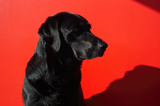 a black dog on a red background, Black and red.