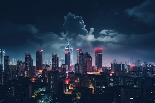 photograph of a cityscape nightlight skyline.