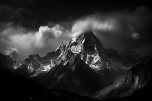 black and white photography of beautiful mountains.