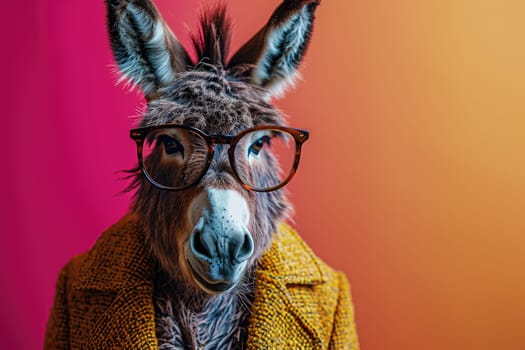 Stylish portrait of dressed up anthropomorphic animal themes, Funny pop art illustration.
