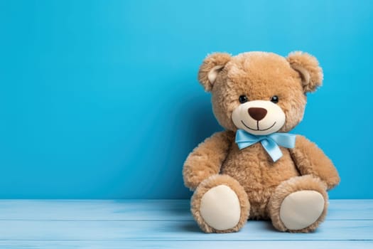 Photo of teddy bear wearing a cheerful smile.
