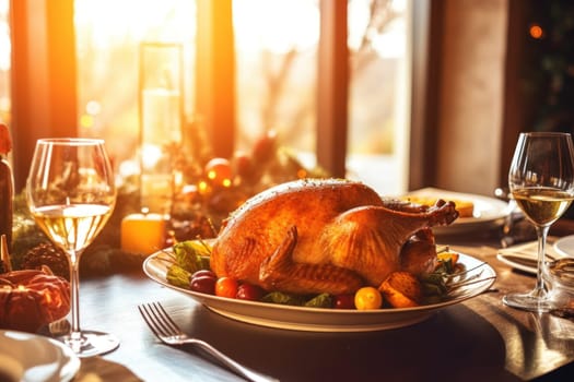 Stock photo of a Thanksgiving turkey on a dinner table.