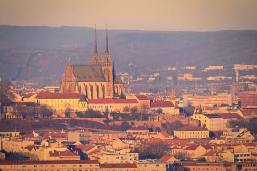 Petrov - Cathedral of Saints Peter and Paul. City of Brno - Czech Republic - Europe. City skyline at sunset