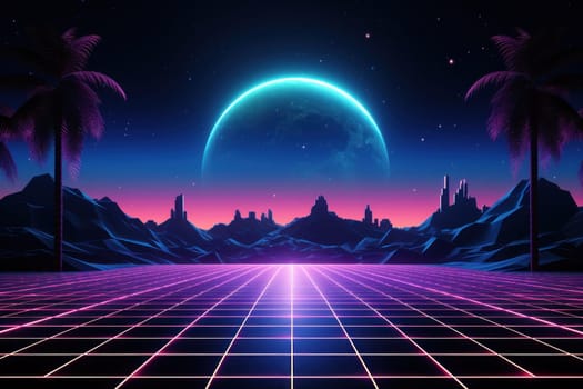 Retro Wave Music Festival Aesthetic scenery background, Retro futuristic 90s Style background.