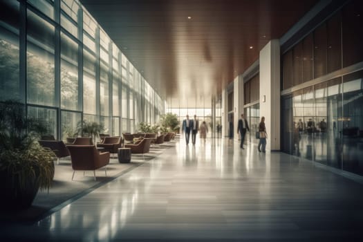 Long exposure banner of modern office lobby with business people, Defocused people in the office.