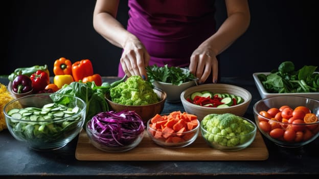 Healthy eating concept with fresh vegetables, Healthy Lifestyle, kitchen, Diet food, AI Generative.