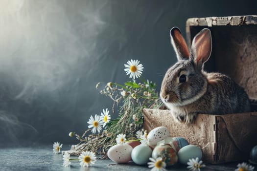 Happy Easter, Adorable Easter Bunny With Easter Eggs, colorful Easter eggs, banner and wallpaper.