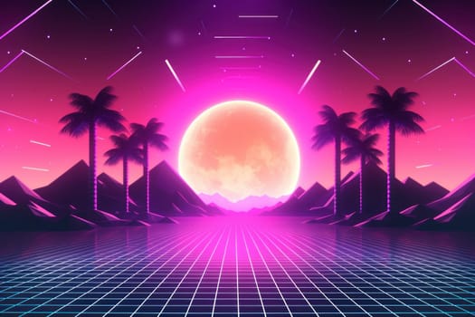 Retro Wave Music Festival Aesthetic scenery background, Retro futuristic 90s Style background.