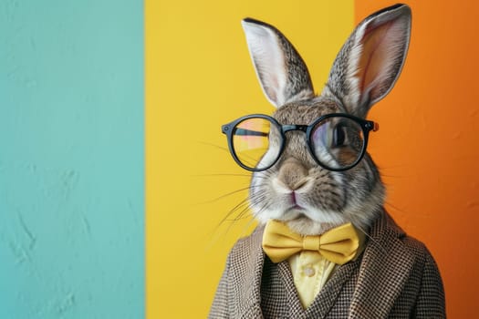 Stylish portrait of dressed up anthropomorphic animal themes, Funny pop art illustration.