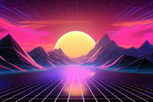 Retro Wave Music Festival Aesthetic scenery background, Retro futuristic 90s Style background.