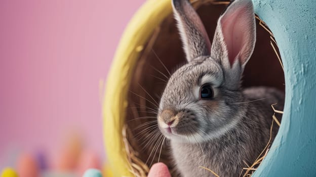 Adorable Easter Bunny With Easter Eggs, colorful Easter eggs, banner and wallpaper.