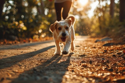 A person jogging with their dog as a fun way to exercise.