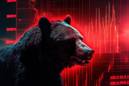 Double exposure of a silhouette bear and downtrend chart, the bear market is rising.