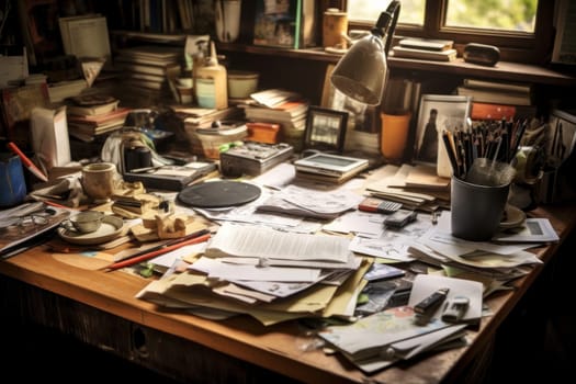Photo of Messy work desk ,Messy and cluttered desk.