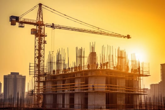 a crane at a construction site, a modern urban scene under construction, AI Generative.