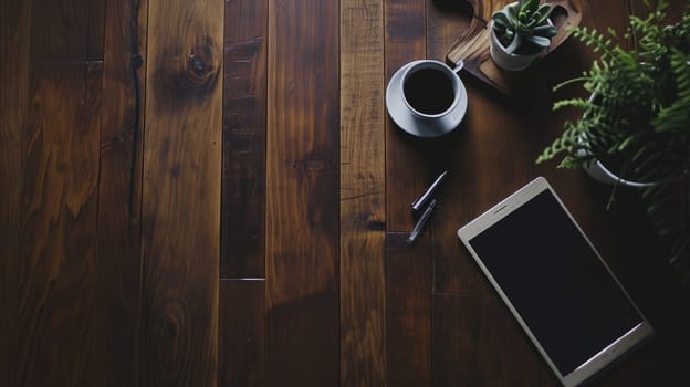 vintage working desk with coffee, coffee break and relax after work, vintage style.