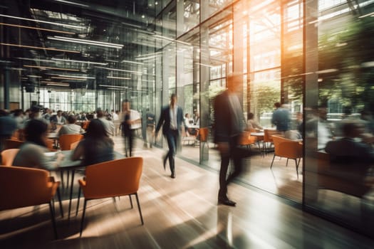 motion blur image of business people crowd walking at corporate office.
