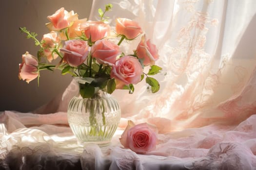 Photo of A bouquet of flowers in a crystal vase.