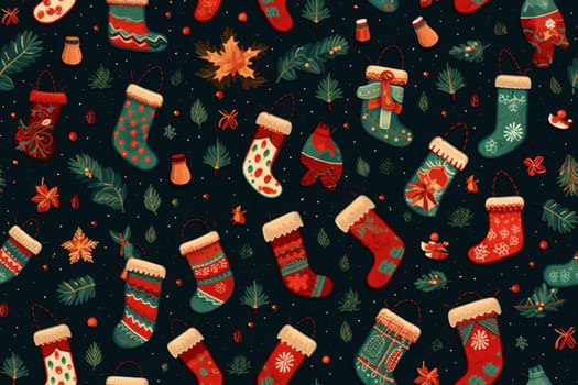seamless pattern of Christmas stockings background.