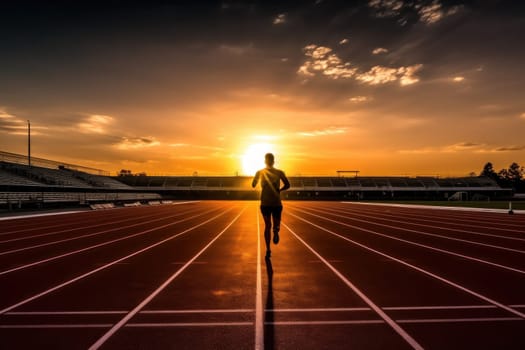 photo of a silhouette athlete person running on the track. Generative AI.