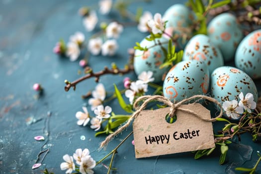 Happy Easter day colorful eggs and flower decoration.